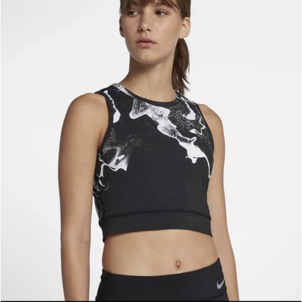 Nike Womens Epic Lux Running Crop Tank‎ Top AQ2237-010 Black White Sz M